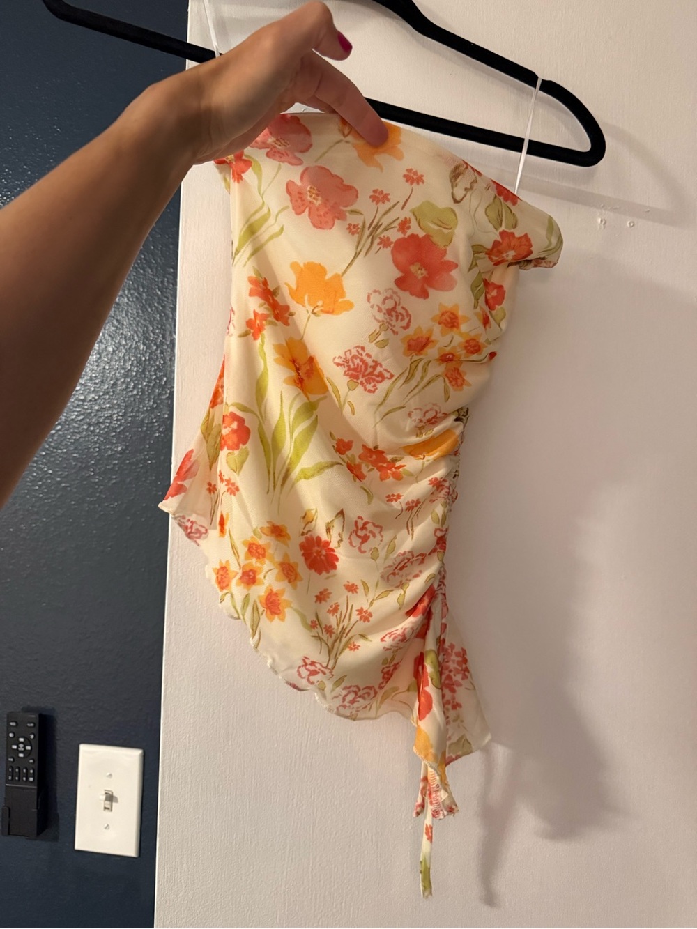 Princess Polly Cream One-Shoulder Top with Orange & Green Floral Print
